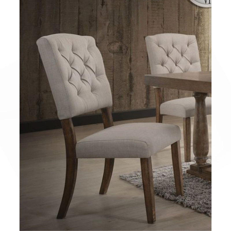 Ensemble de 2 chaises d'appoint en lin beige et chêne vieilli Bernard, Chêne