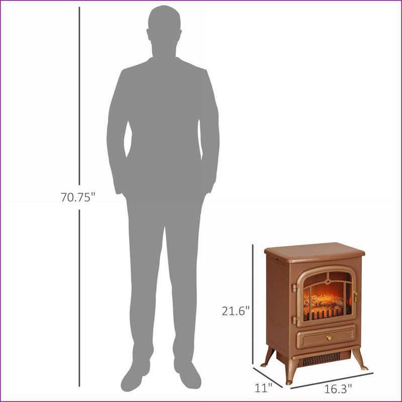 Foyer électrique, poêle autoportant avec flammes DEL, brun foncé | 750 W / 1500 W | Brun | Métal, Brun
