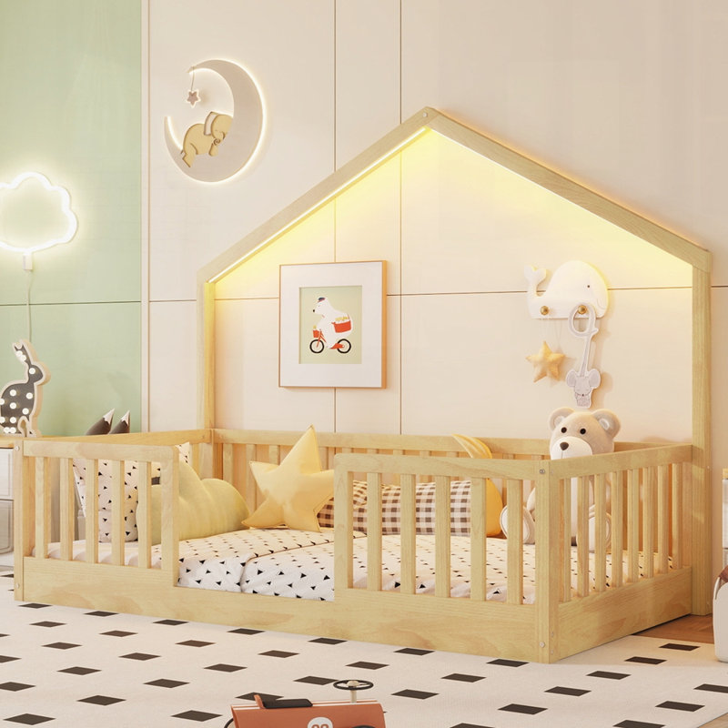 Lit sur pied avec rails hauts, Naturel, Simple