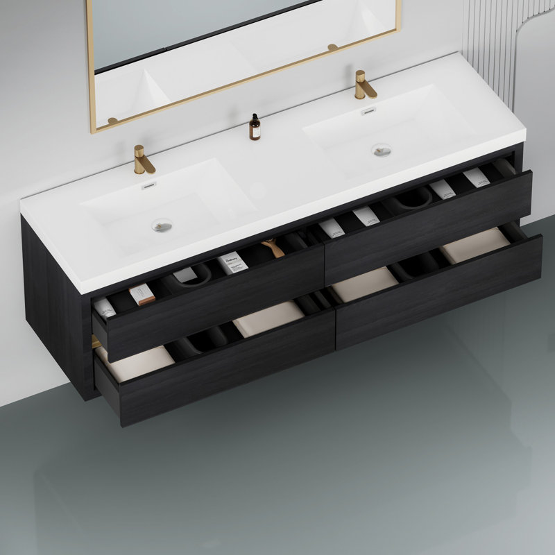 Meuble-lavabo mural avec double lavabo, Espresso
