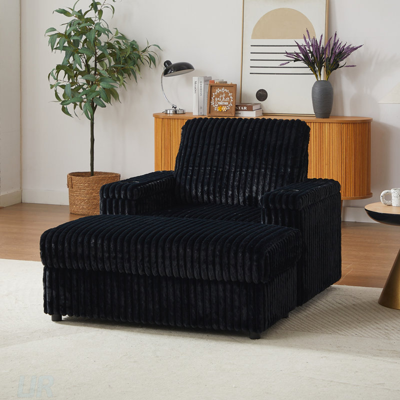 Fauteuil inclinable simple en velours côtelé de 42,5 pouces avec rangement, porte-gobelet et siège profond confortable pour le salon