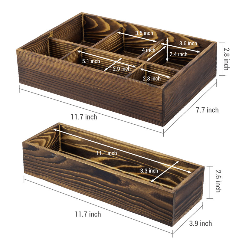 Pine Wood 6 Compartment Makeup Organiser