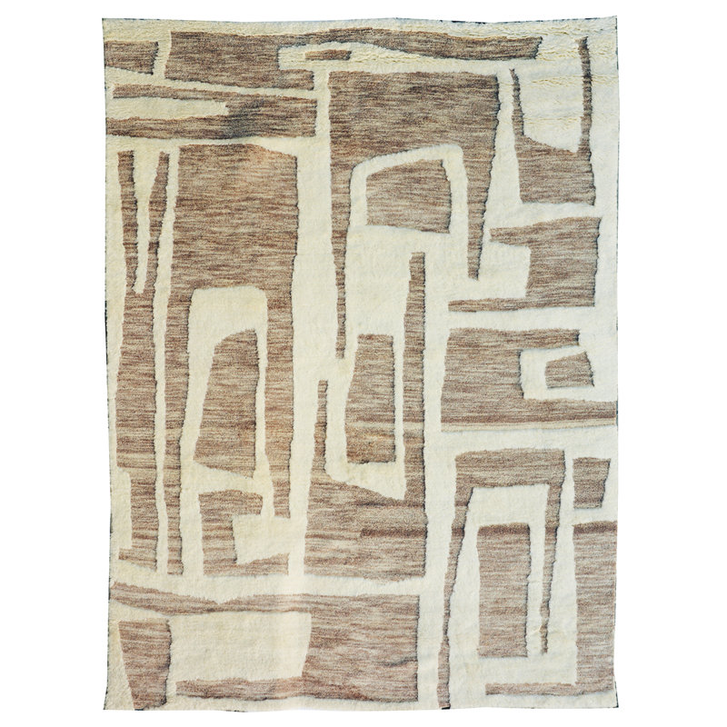 Hand Knotted Wool Abstract Area Rug in Ivory, Rectangle 6' x 9'