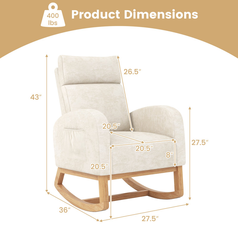 Fauteuil à bascule rembourré en chenille avec poches latérales 2 pièces