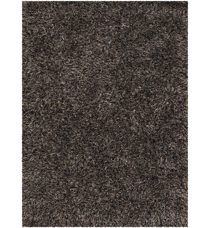 Tapis en polyester à poils longs noir et argent tissé à la main à poils longs Raminez, Noir, Rectangulaire 9 pi x 13 pi
