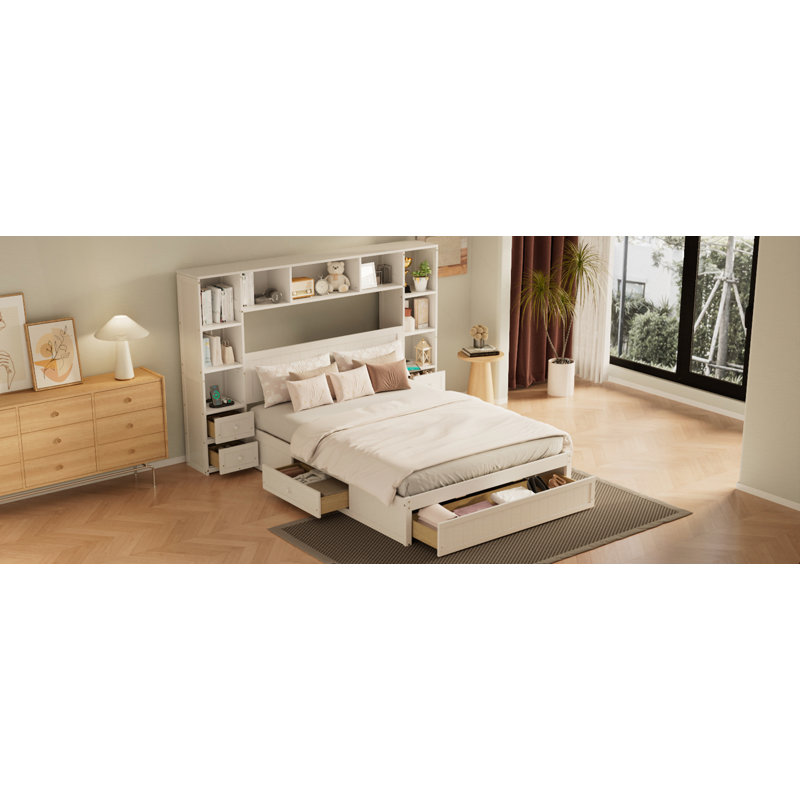 Lit plateforme en bois avec table de chevet tout-en-un 2, Grand