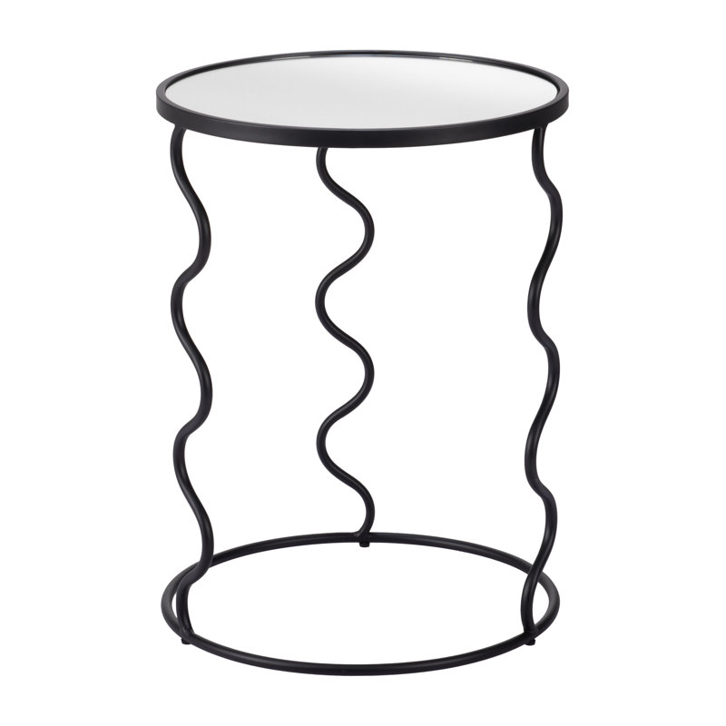 Bastia Black Round Glass and Metal Accent Table