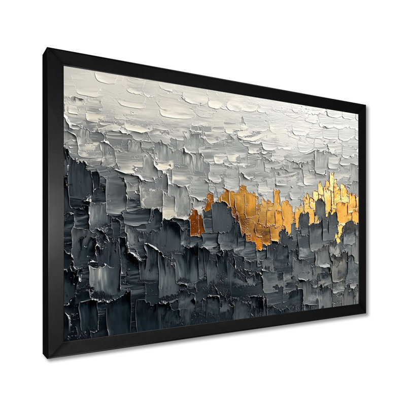 «Cubic Fragment Marble Balance Horizons I», art mural minimaliste abstrait pour le salon, Cadre simple, H 16 po x l 32 po