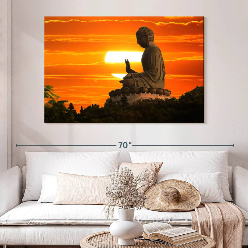 Bouddha au coucher du soleil, H 34 po x l 51 po