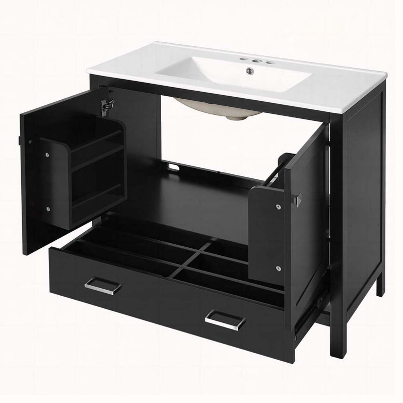 Meuble-lavabo 36 po avec lavabo en céramique, Noir
