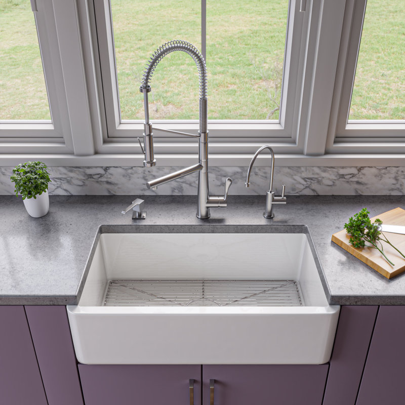ALFI brand AB3318SB-W 33" White Smooth Apron Solid Thick Wall Fireclay Single Bowl Farm Sink, White