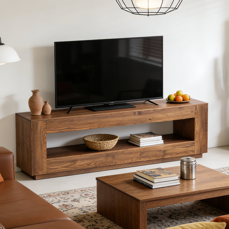 70.86" Solid Wood TV Stand Console Table With Open Storage Shelves For Living Room