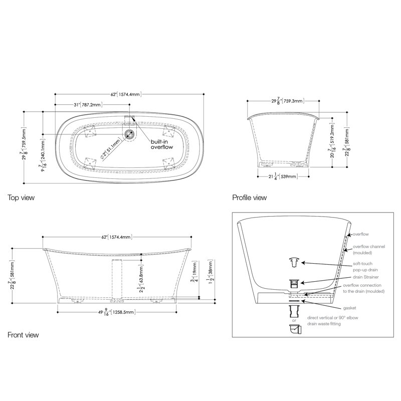 Cloud 62'' L Soaking Bathtub