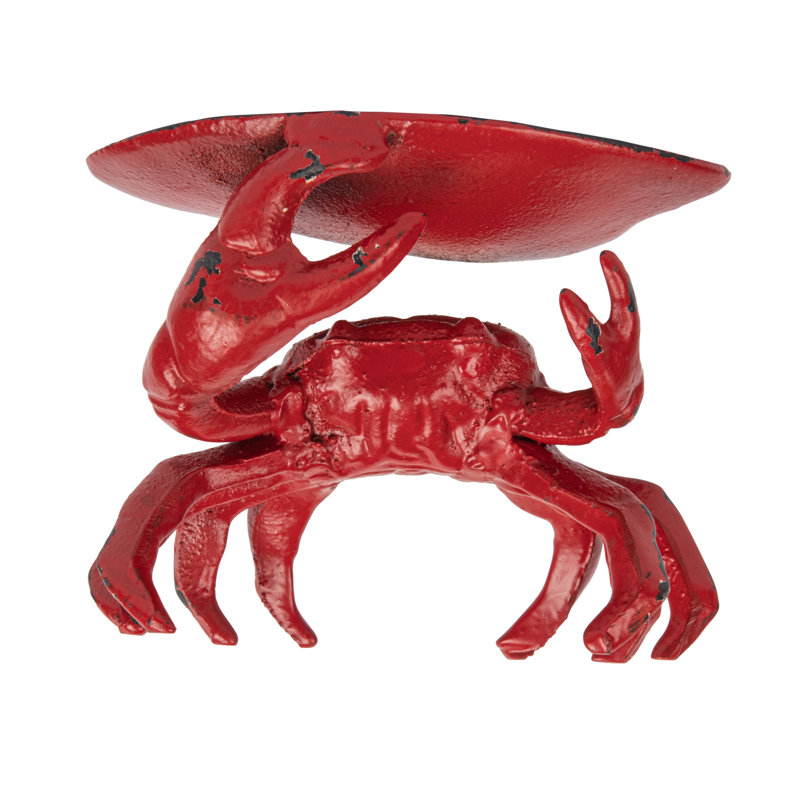 Plat décoratif en forme de crabe en fonte rouge patiné