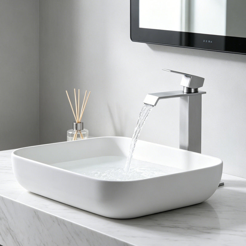 Robinet de lavabo vasque à poignée simple, Nickel brossé