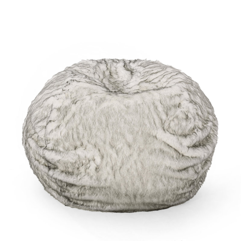 Petit fauteuil à billes rond en fausse fourrure noir et gris 5 pi, Fausse fourrure grise