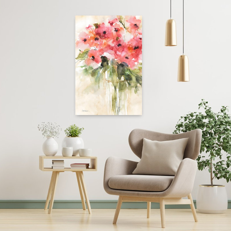Décontracté Bouquet II contemporain et élégant, Hortensia moderne, pivoine, nature, art mural, 36" H x 24" W