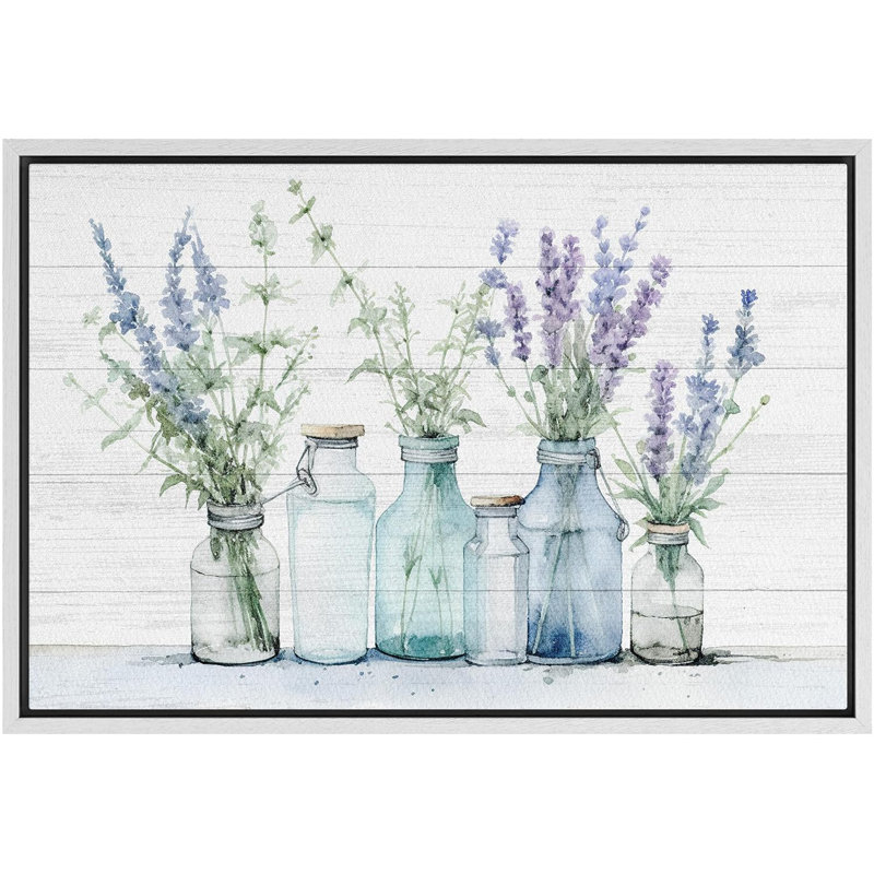 Reproduction botanique moderne sur toile, H 24 po x l 36 po x P 1,5 po, Cadre flottant blanc