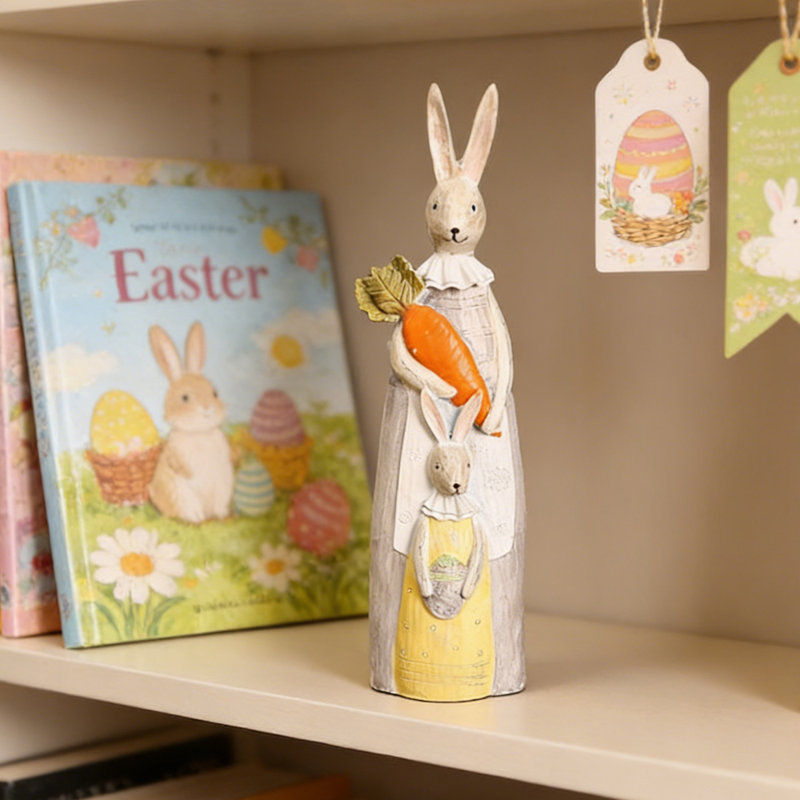 1 pièce de décoration d'ornement en résine de Pâques, poupée lapin avec statue de lapin, décorations des Fêtes du printemps