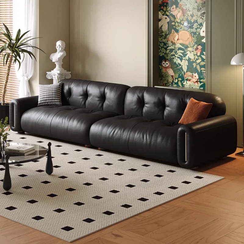 Black Minimalist Creative Casual Sofa, 30.71" H x 129.92" W x 43.31" D