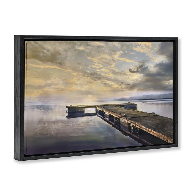 Cadre flottant Lazy Morning Lake, conception de Mike Calascibetta, Cadre flottant noir de jais, H 17 po x l 25 po