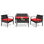  Ensemble de 4 pièces de mobilier d'extérieur en osier, ensemble de conversation avec coussins et table en verre trempé