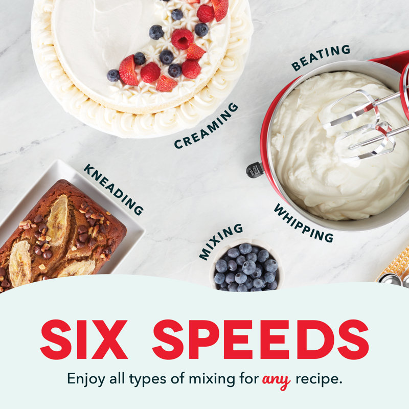 Dash Mixers 6 Speed 2.5 Qt. Stand Mixer, Red
