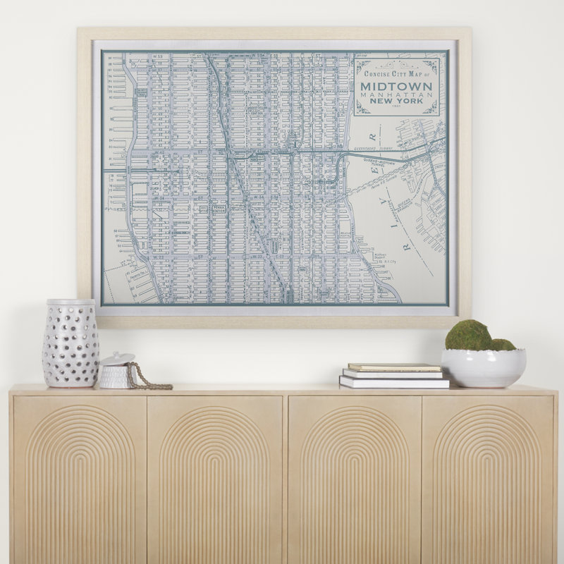 «Manhattan Map I a Hand Hand», reproduction d'art encadrée texturée mat sous verre, Manhattan Map I