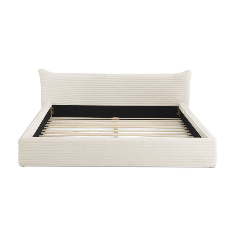 Lit tapissier avec structure en velours, lit plateforme avec tête de lit courbée et cadre en bois massif, aucun sommier requis (68 po x 87,75 po x 24,25 po)