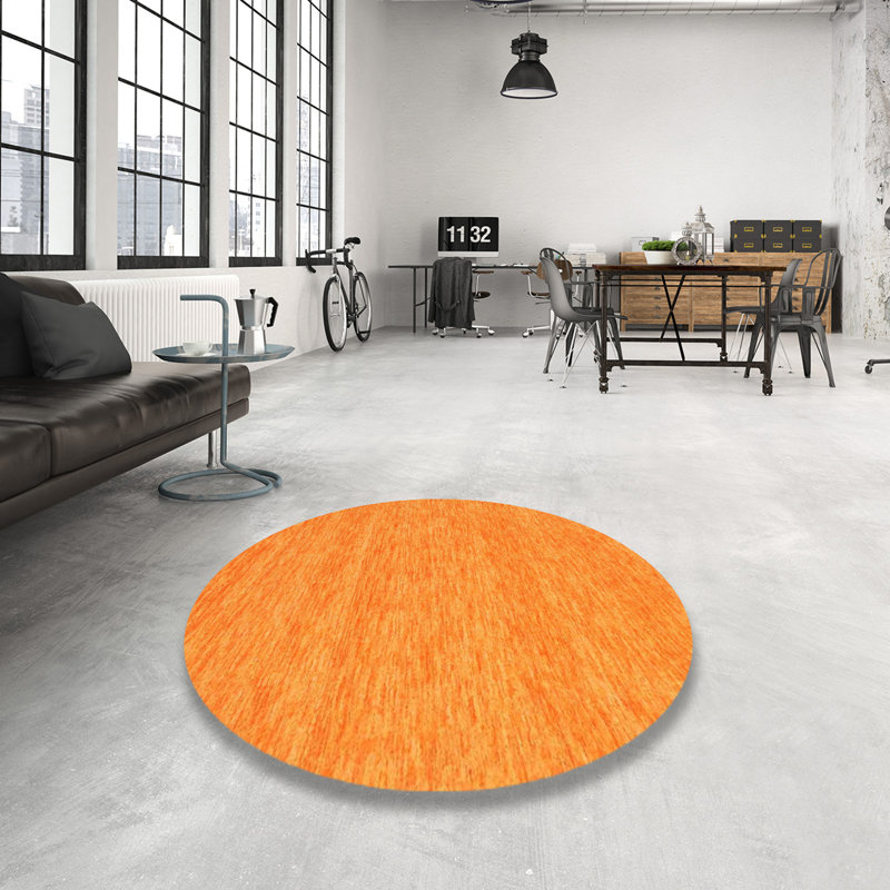 Tapis de zone orange contemporaine, Rond 4 pi
