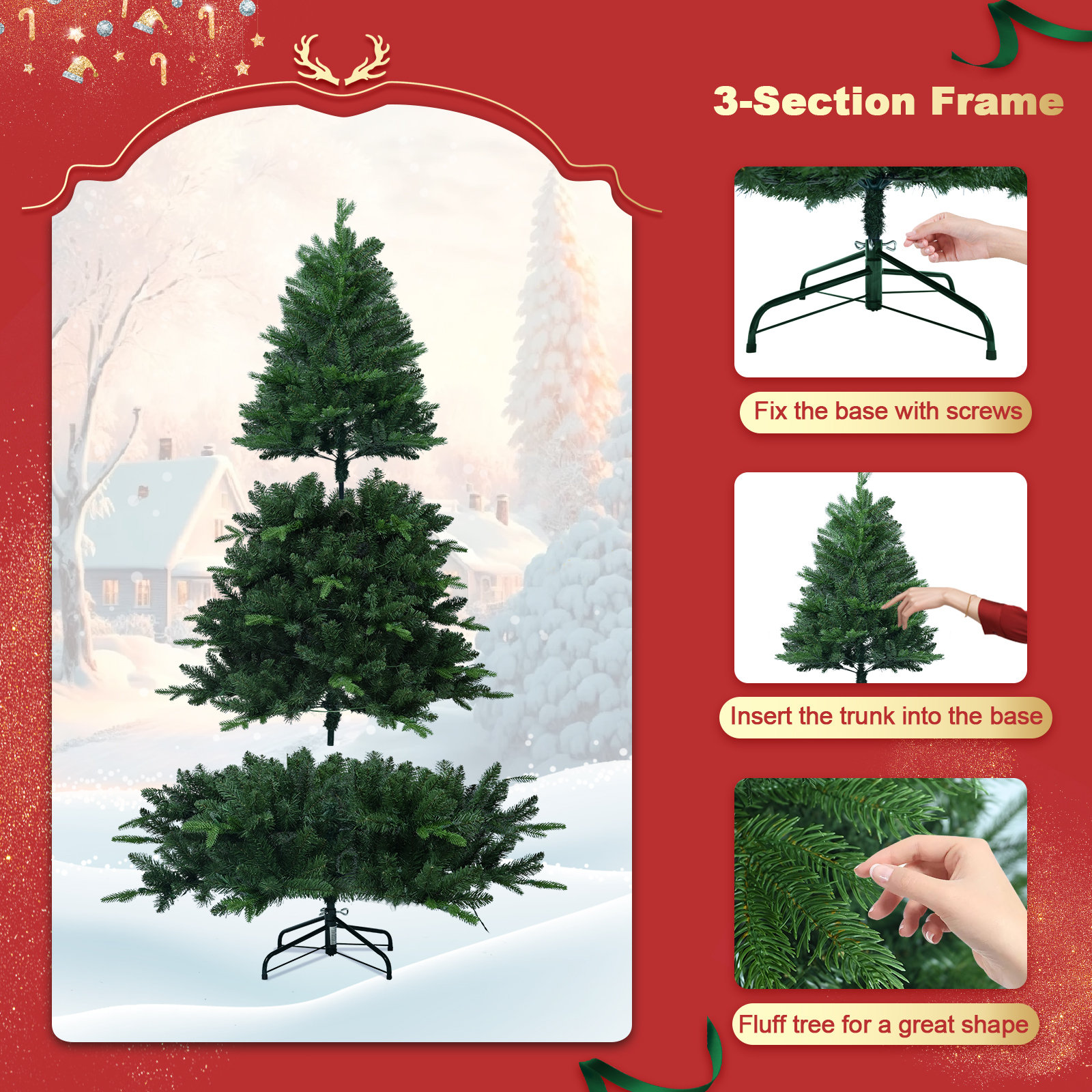 Lighted Artificial Christmas Tree - Stand Included, 7'