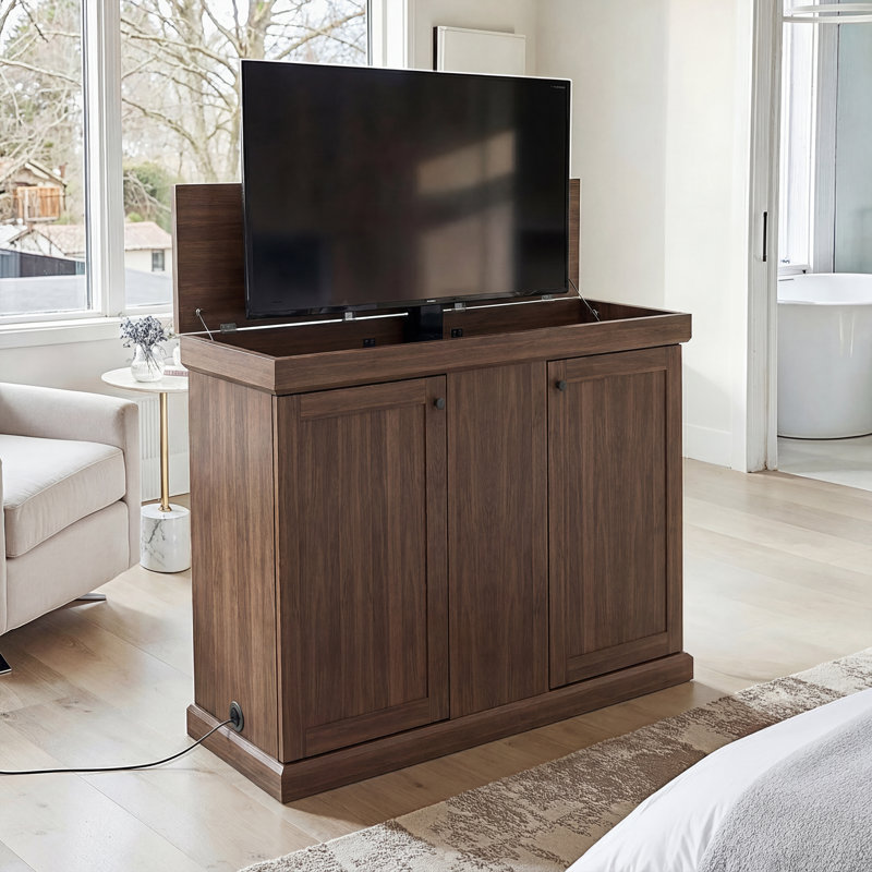 50.4'' W Lifting TV Stand With Motorized Vertical Stand Lift, Brown
