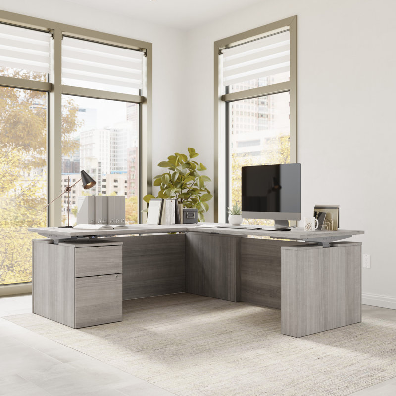 Bush Business Furniture Stratus 72W X 78D Height Adjustable L Shaped Standing Desk With File Cabinet - Reversible
