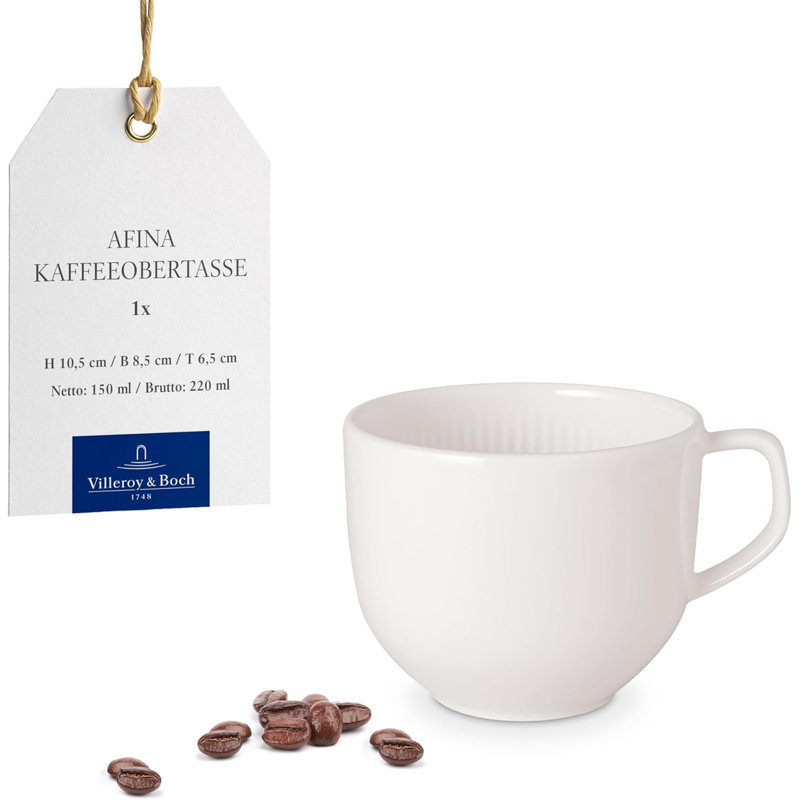 Villeroy & Boch Afina Coffee Cup, Premium Porcelain, Made in Germany, Dishwasher and Microwave Safe, 3.25 x 2.5 in, Stackable, White
