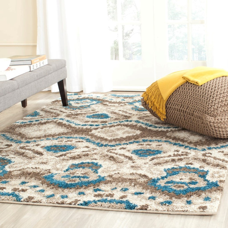 Tapis ikat tibétain à poils longs, Rectangle 5 pi 1 po x 7 pi 6 po