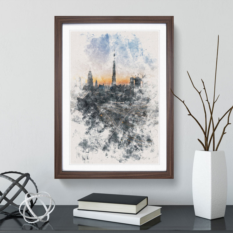 Skyline in Dubai - Picture Frame Graphic Art Print, 45cm H x 33cm W x 2cm D, Walnut Framed