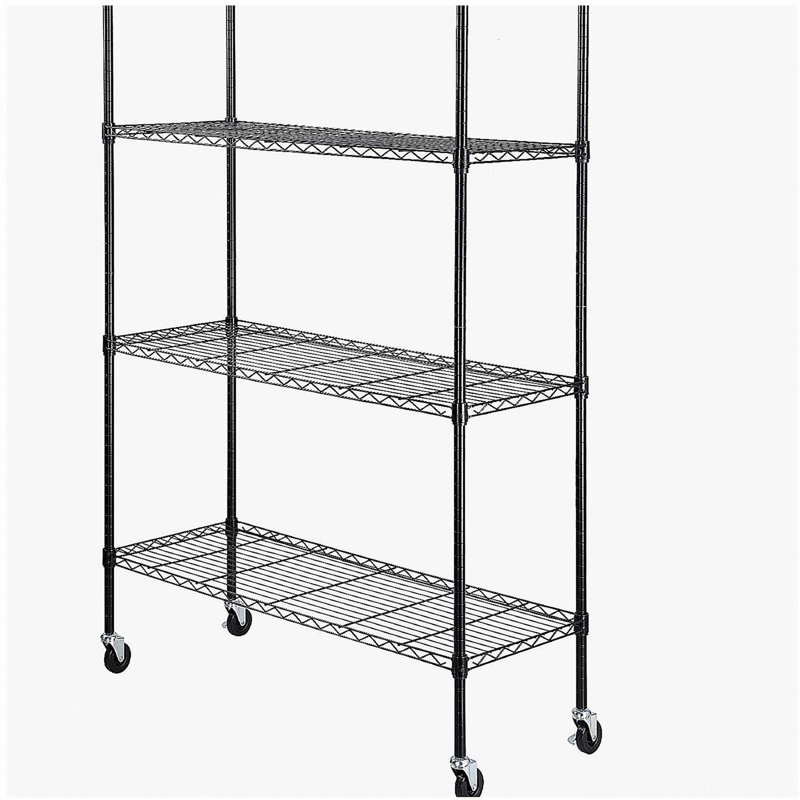 Étagère de rangement avec roulettes, réglable à 4 niveaux, capacité de 700 lb, support de rangement en métal robuste pour tablettes de garage, noir, L 47,2 po x l 17,7 po x H 74 po pour la salle de bain de cuisine