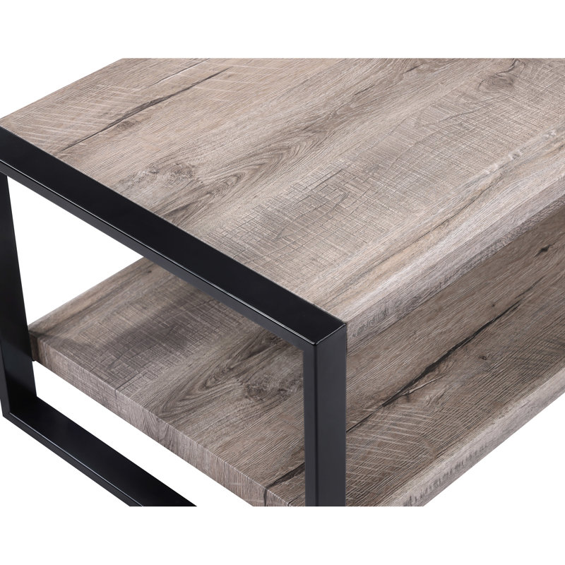 Table de bout rectangulaire rustique avec rangement gris pour tablette moderne double