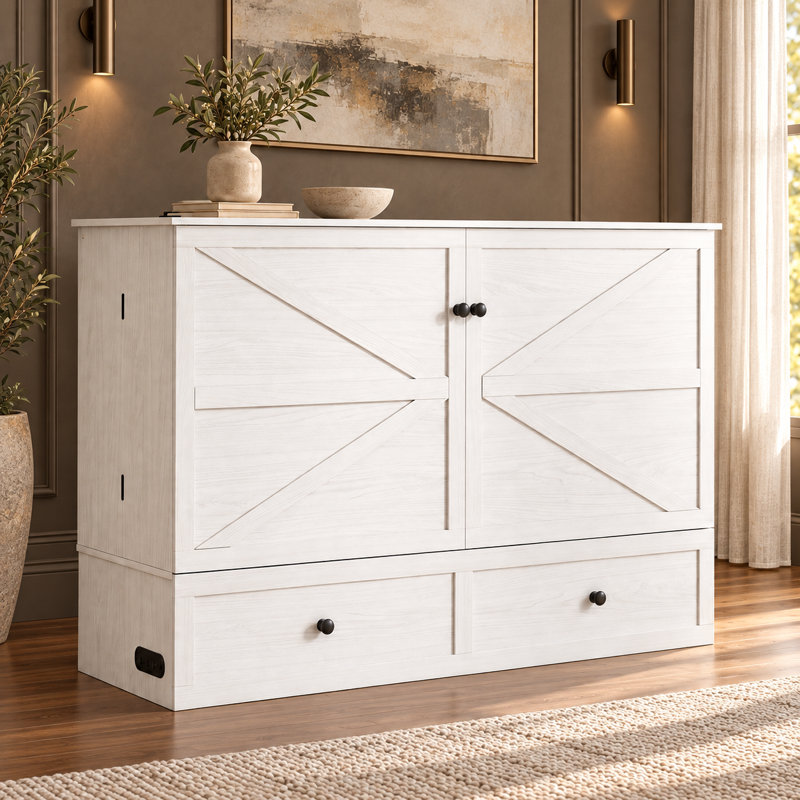 Lit escamotable 2 en 1, format double et grand lit avec station de recharge, Grand lit