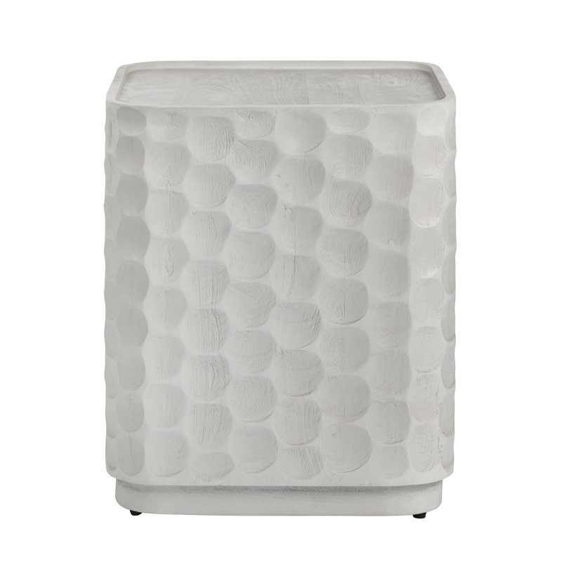 Square White Solid Wood Accent_End Table, White