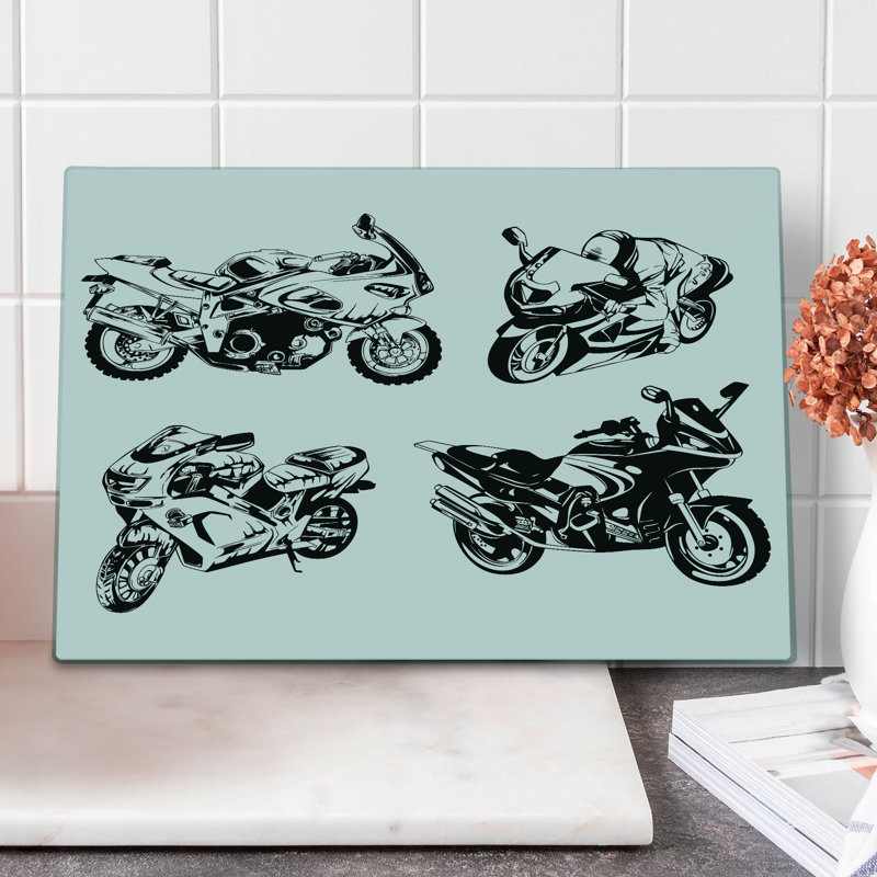Planche à découper Ambesonne noir et blanc grandes motos orange noir