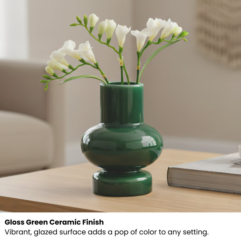 Arlo 8" Reactive Glaze Double Bulb Green Ceramic Vase, 8"H x 5.5"W x 5.5"D, Green