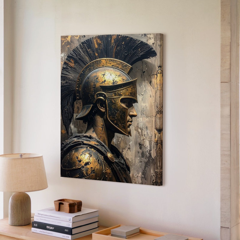 Bronze buste de Guerrier sur toile, H 16 po x l 20 po
