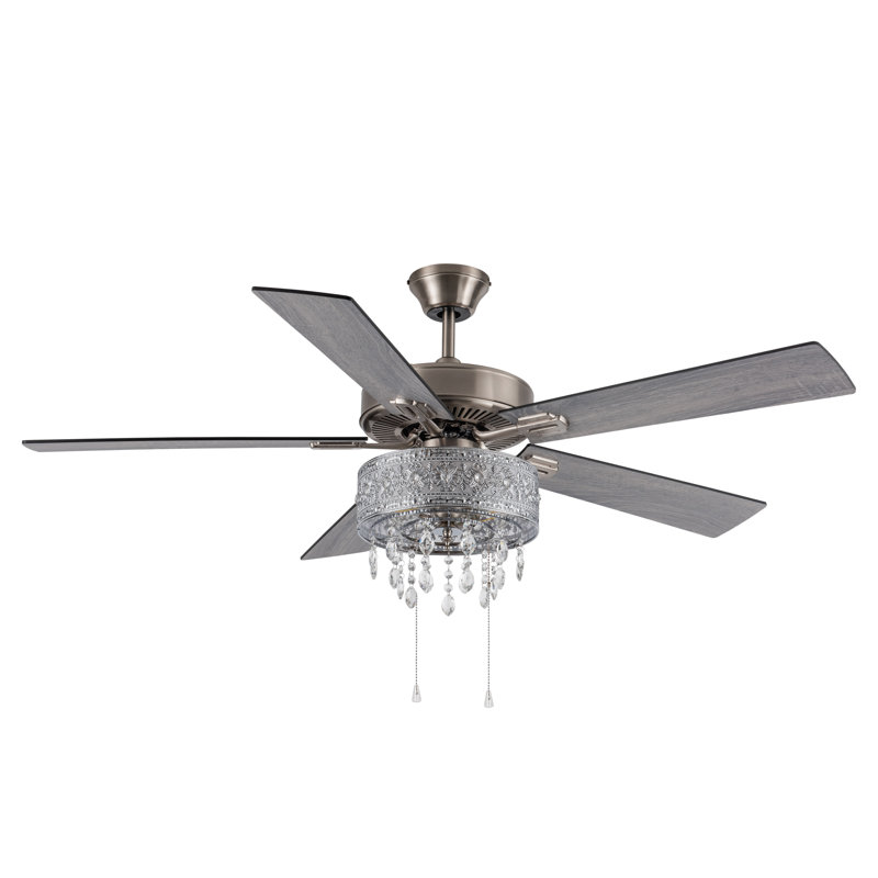 Ventilateur de plafond avec lustre en cristal à DEL à 5 pales 52 po Bainbridge, Chaînette