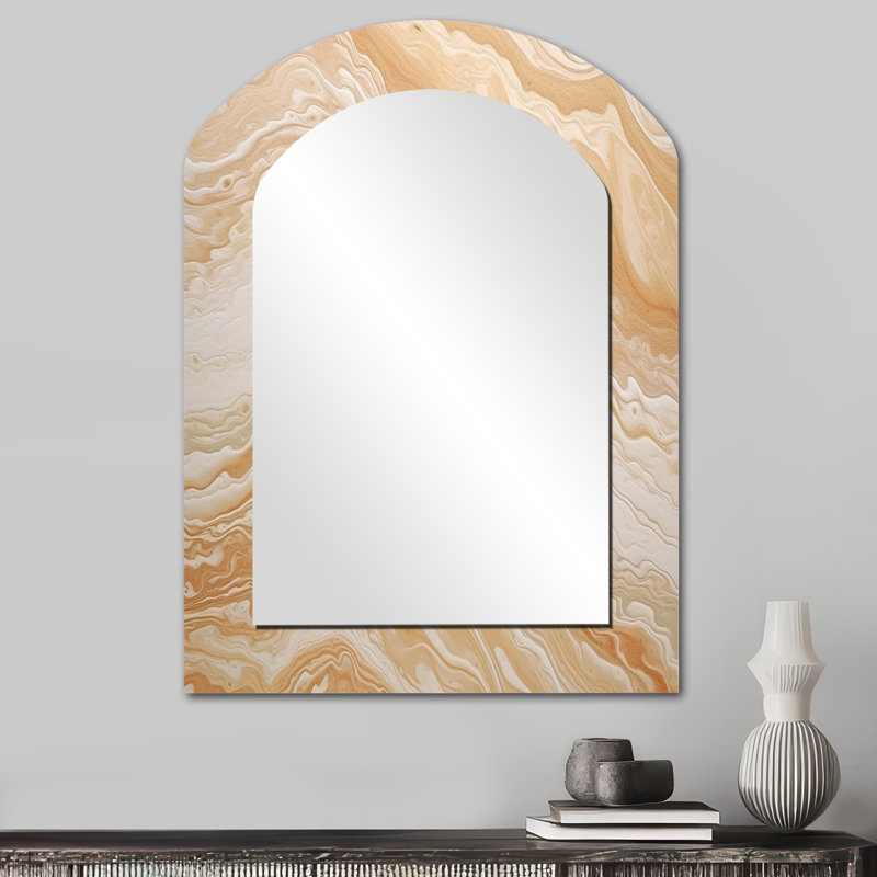 Crème marbré Melody II - miroir mural asymétrique abstrait, miroir de forme unique moderne, impression d'art en métal