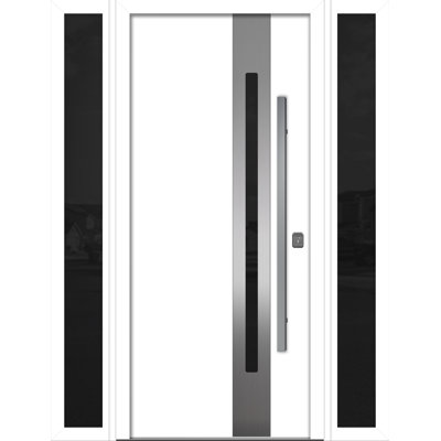 Porte d'entrée extérieure moderne en acier 36 po x 80 po - Inox s2 avec lumières latérales