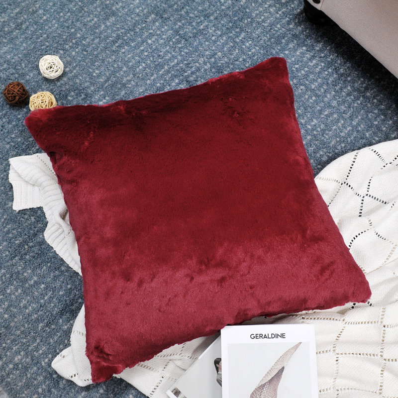 Housse de coussin réversible en fausse fourrure, Rouge vin