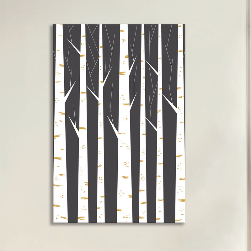 « bouleau forest »-reproduction d’impression sur toile tendue, H 60 po x l 40po x P 1,5 po, Toile avec cadre noir, Non mat