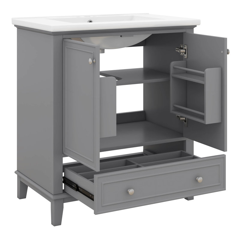 30" Bathroom Vanity With Sink, Combo, Cabinet With Doors And Drawer, Solid Frame And MDF Board, Grey