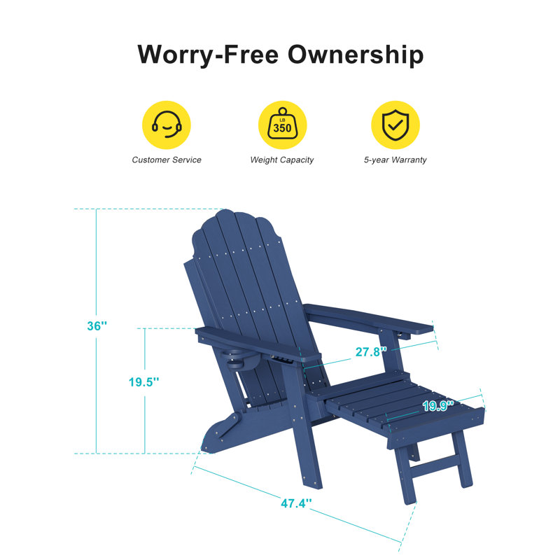 Chaise pliante Adirondack avec repose-pieds rétractable, chaise de patio résistante aux intempéries, Marine